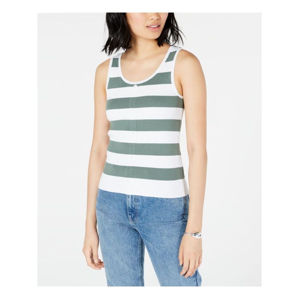 MAISON JULES Womens Green Striped Sleeveless Scoop Neck Top Size: S